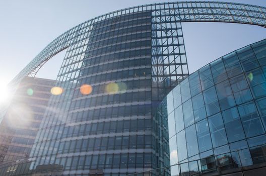 a glass office building in the European Quarter of Brussels, Belgium