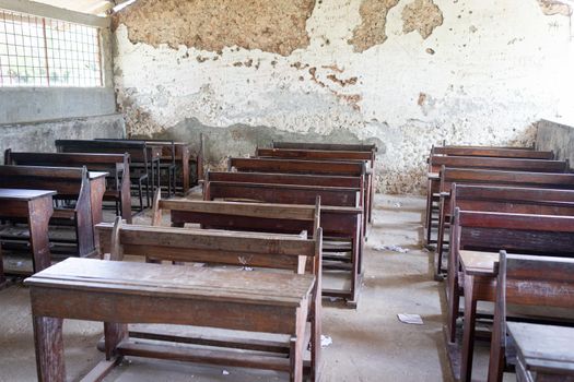 Poor school classroom with no children inside