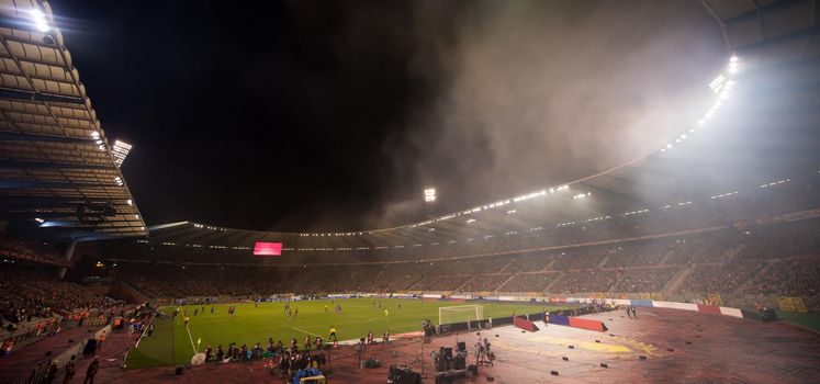 a professional footbal soccerl stadium before the start of the match