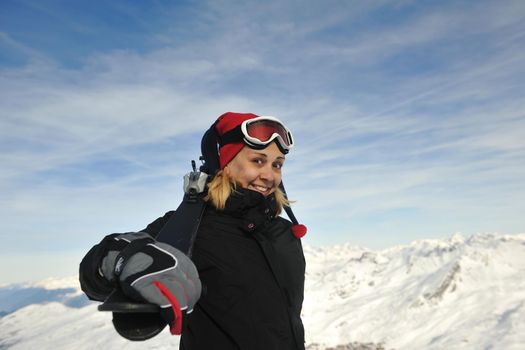 young athlete man have fun during skiing sport on hi mountain slopes at winter seasson and sunny day