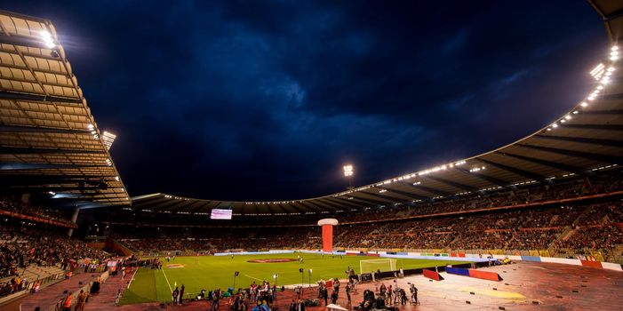 a professional footbal soccerl stadium before the start of the match