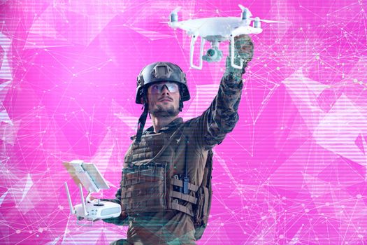 modern warfare soldier as drone control technician WITH GLITCH COMPUTER ERROR EFFECT