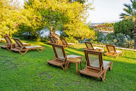 Kusadasi,Aydin,Turkey- July 21,2021.The view from Pinebay holiday village and resort in Kusadasi, in the sea and nature and summer sesason.