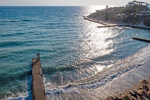 Kusadasi,Aydin,Turkey- July 21,2021.The view from Pinebay holiday village and resort in Kusadasi, in the sea and nature and summer sesason.