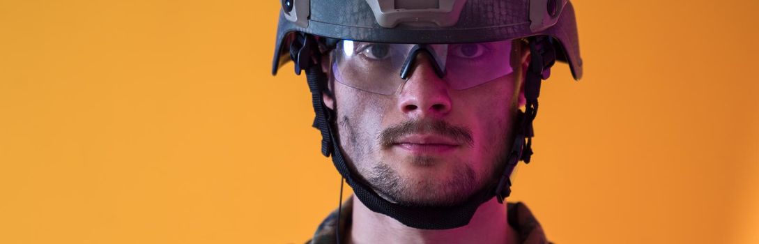 modern warfare futuristic soldier using vr virtual reality glasses