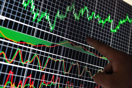 stock market graph on big lcd display closeup macro