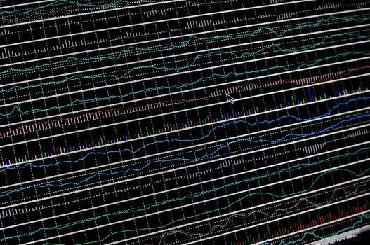 stock market graph on big lcd display closeup macro