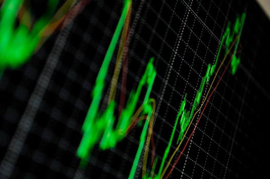 stock market graph on big lcd display closeup macro