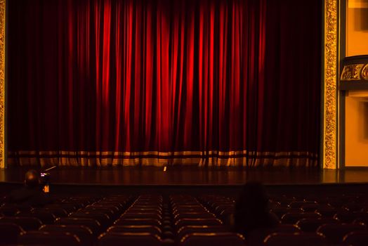 red  stage curtain background with heart symbol ligst shape