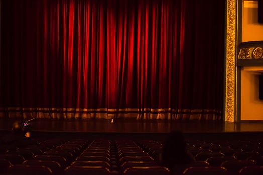 red  stage curtain background with heart symbol ligst shape