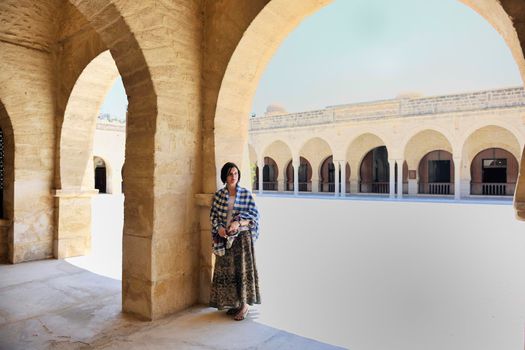 happy young woman tourist  tunis travel on road trip 