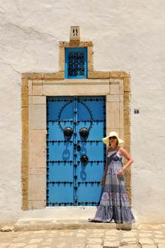 happy young woman tourist  tunis travel on road trip 