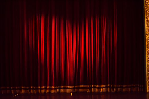 red  stage curtain background with heart symbol ligst shape