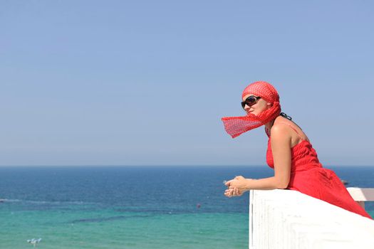 happy young woman tourist  tunis travel on road trip 