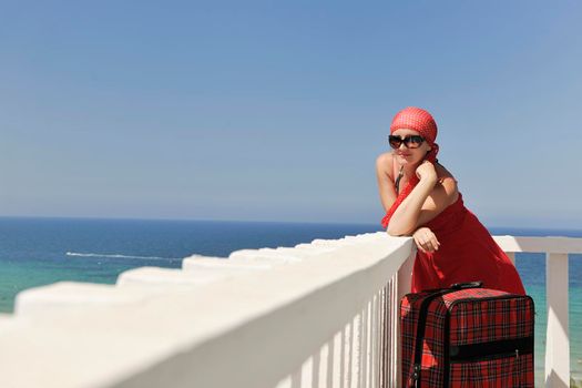 happy young woman tourist  tunis travel on road trip 