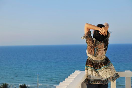 happy young woman tourist  tunis travel on road trip 