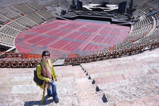 tourist woman in italian city verona