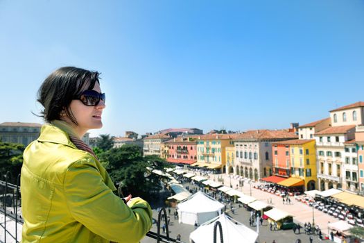 tourist woman in italian city verona