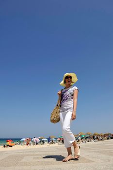 happy young woman tourist  tunis travel on road trip 