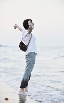 happy young woman tourist  tunis travel on road trip 