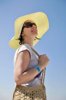 happy young woman tourist  tunis travel on road trip