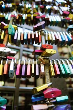 love locks in romantic city of verona in italy