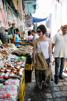 happy young woman tourist  tunis travel on road trip 