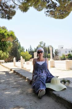 happy young woman tourist  tunis travel on road trip 