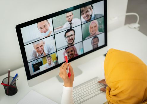 Middle Eastern businesswoman having the online conference