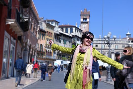 tourist woman in italian city verona