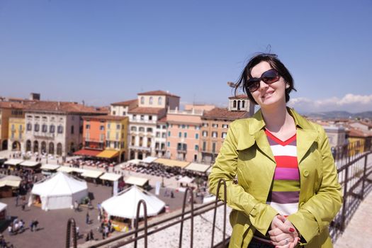 tourist woman in italian city verona