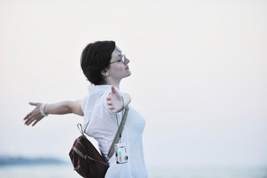 happy young woman tourist  tunis travel on road trip 