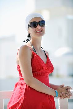 happy young woman tourist  tunis travel on road trip 