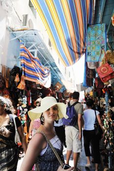 happy young woman tourist  tunis travel on road trip 