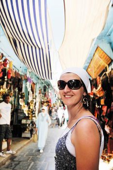 happy young woman tourist  tunis travel on road trip 