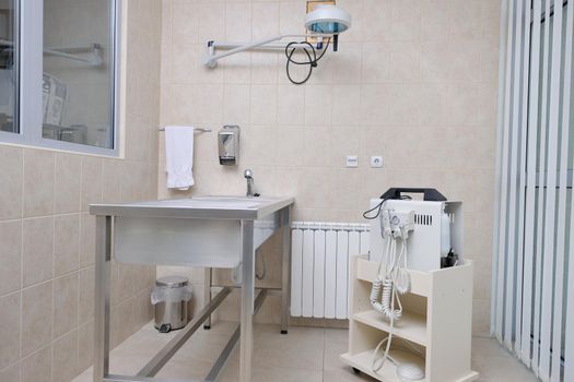 animal and pet surgery hospital room indoor with tools and instruments