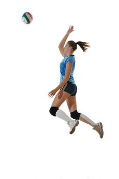 volleyball game sport with neautoful young girl oslated onver white background