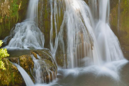 waterfall on wild river with fresh drinking water in summer