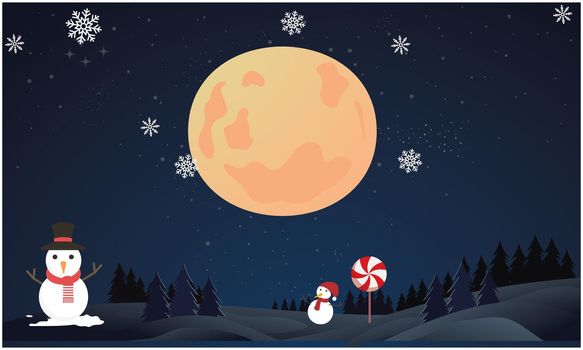 big and small snowman in the moon night during Christmas