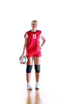 volleyball game sport with neautoful young girl oslated onver white background