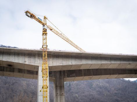 Highway bridge connection under construction hard work