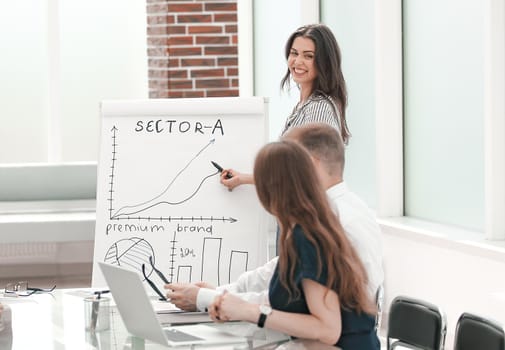 business woman holds a presentation of a new project.photo with copy space