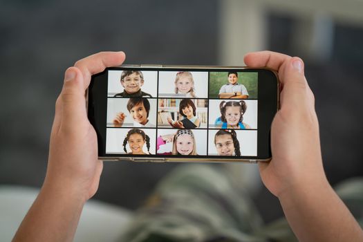 Little boy having online school distance learning class