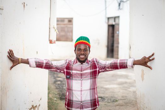 Young black man on city street , High quality photo