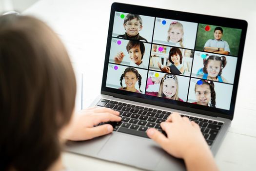 Little boy having online school distance learning class