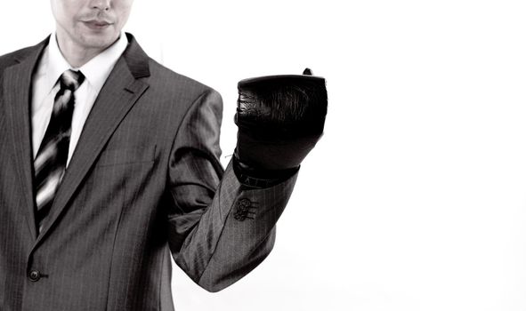 young businessman in Boxing gloves.isolated on white background