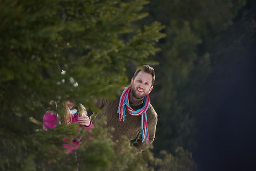 portrait of happy young romantic tourist  couple outdoor in nature at winter vacation