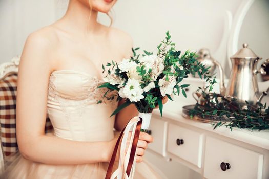 close up.wedding bouquet in the hands of the bride. holidays and events