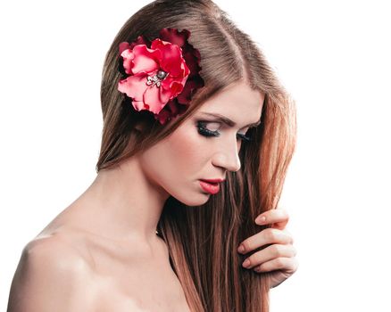 portrait of cute girl with long hair .isolated on light background