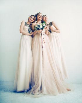 in full growth.three beautiful girls in dresses for the wedding ceremony. photo with copy space